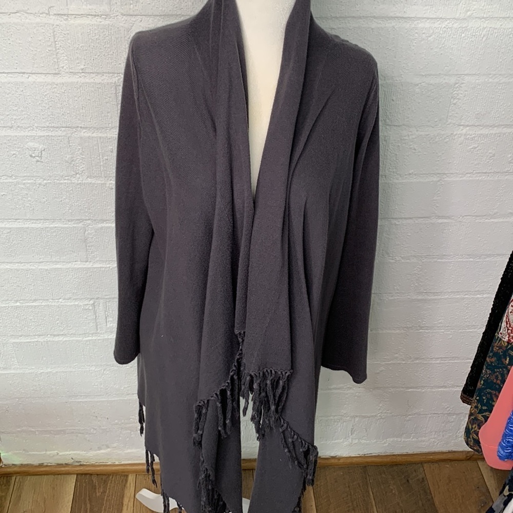 Garnet Hill Cashmere Fringe Duster Long Sleeve Cardigan Sweater size XS